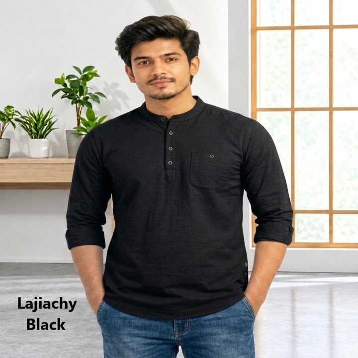 Men Premium Cotton Full Sleeve Plain Katuwa (Black)