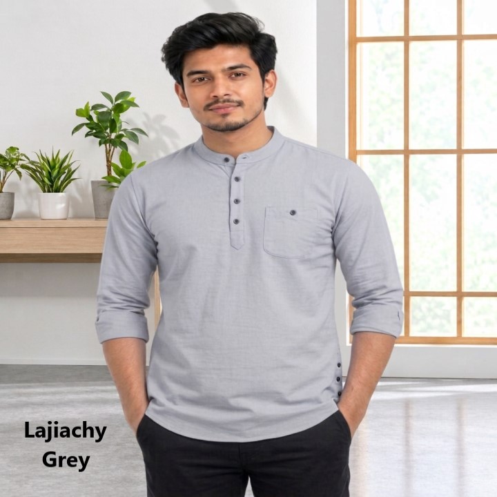 Men Premium Cotton Full Sleeve Plain Katuwa (Grey)