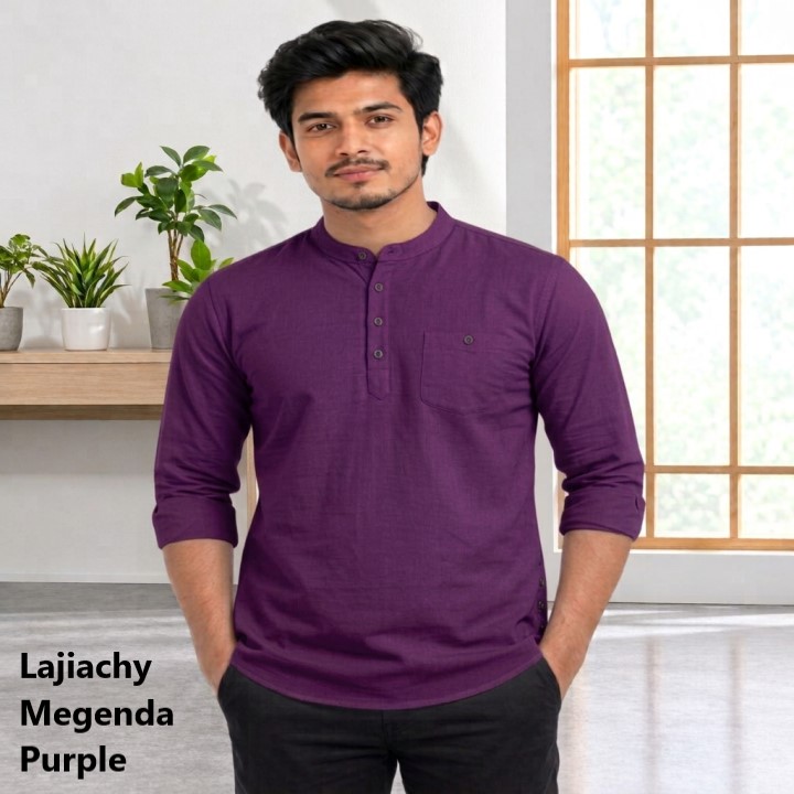 Men Premium Cotton Full Sleeve Plain Katuwa (Magenta Purple)