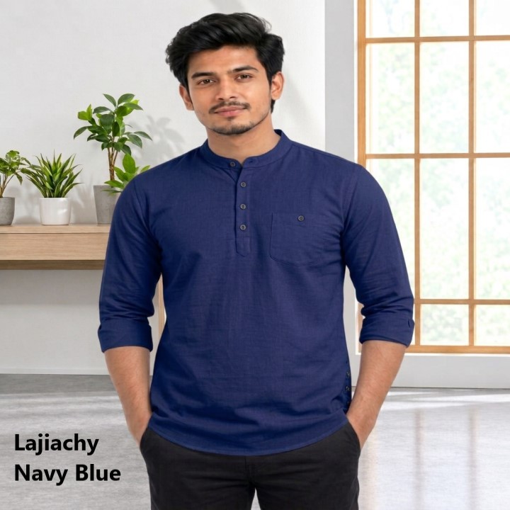 Men Premium Cotton Full Sleeve Plain Katuwa (Navy Blue)