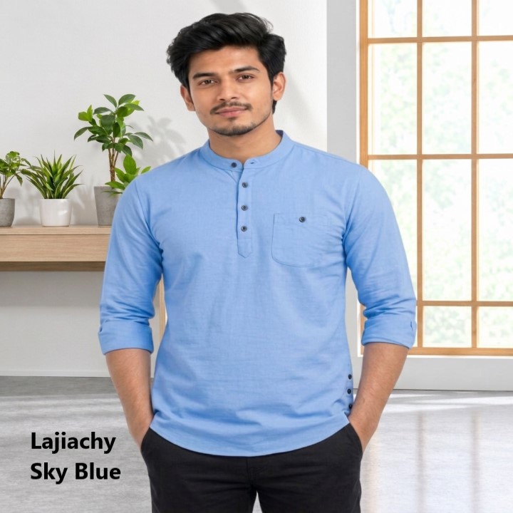 Men Premium Cotton Full Sleeve Plain Katuwa (Sky Blue)