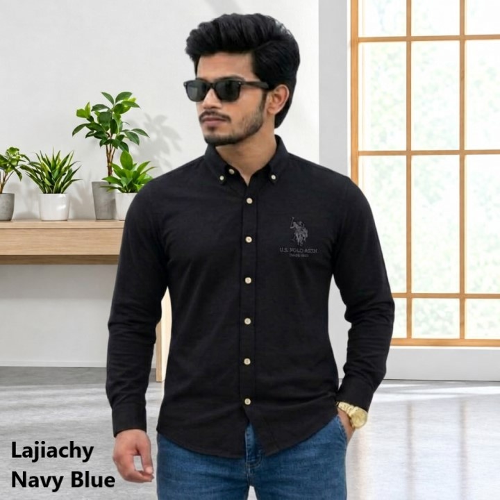 Men Premium Cotton Full Sleeve Plain Shirts (Black)