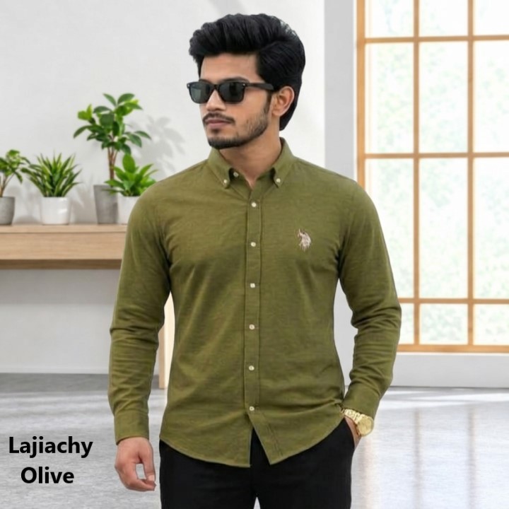 Men Premium Cotton Full Sleeve Plain Shirts (Olive)