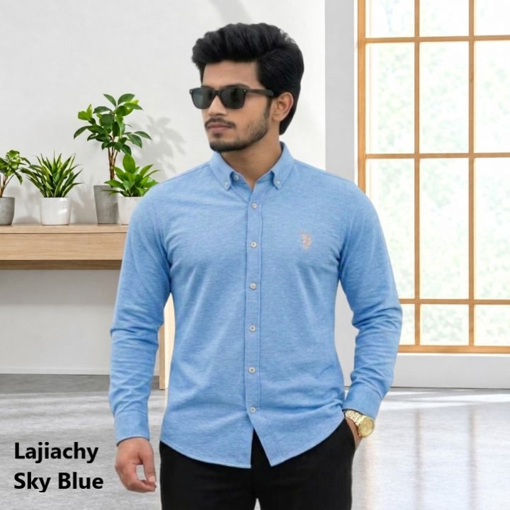 Men Premium Cotton Full Sleeve Plain Shirts (Sky Blue)