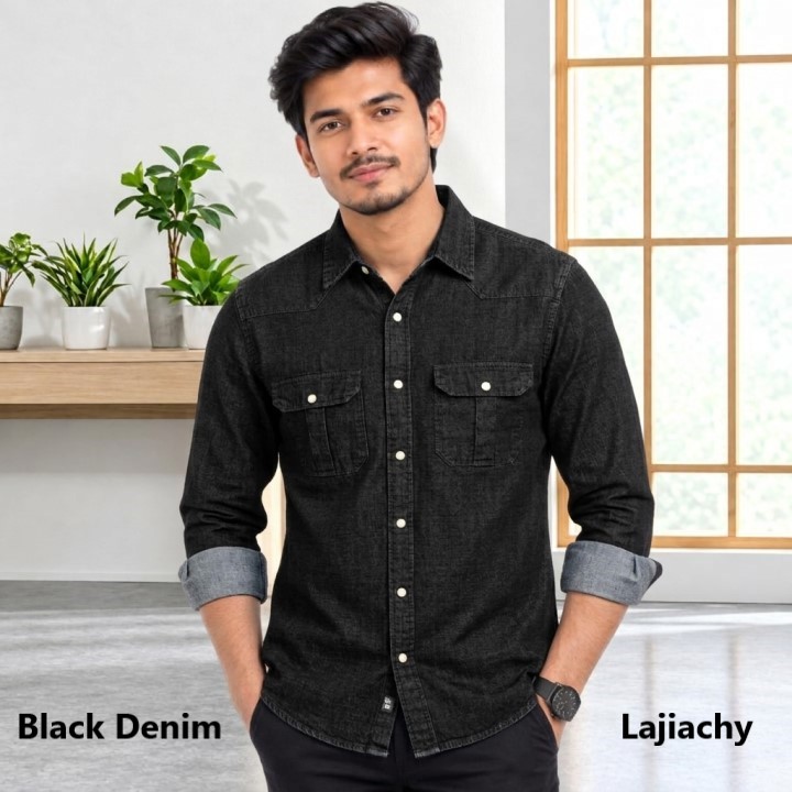 Men Fashionable Denim Shirts (Black)