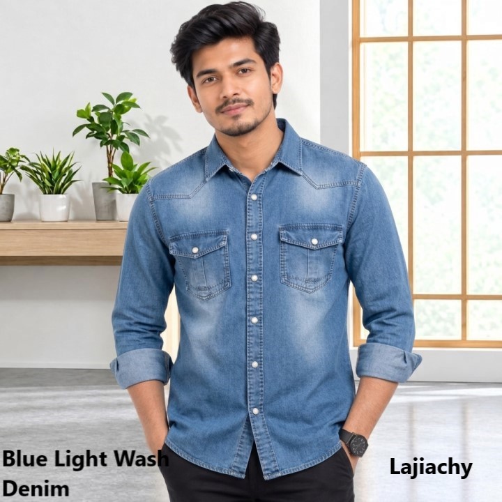 Men Fashionable Denim Shirts (Blue Light Wash)