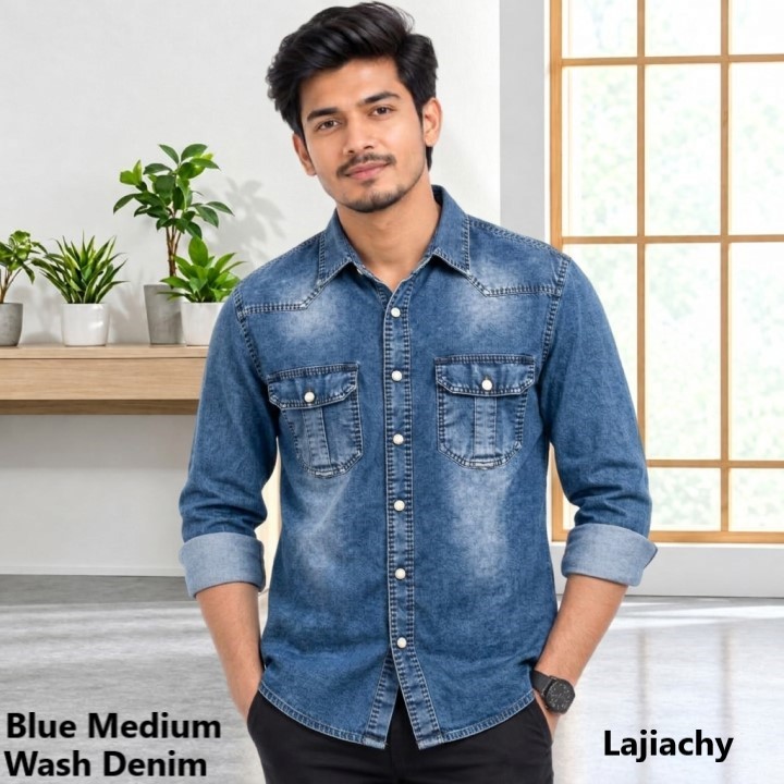 Men Fashionable Denim Shirts (Blue Medium Wash)