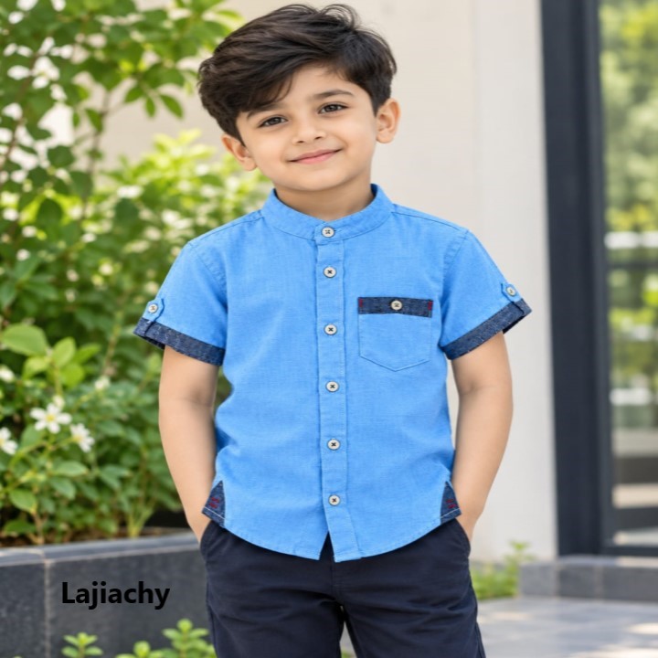 ২-৮ বছর ছেলেদের হাফ হাতা সুতির শার্ট (Blue)