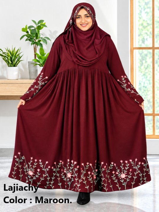 Borka With Hijab, Dubai Cherry Fabric Embroidery Borka with Hijab