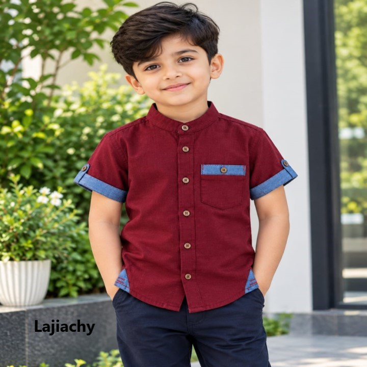 ২-৮ বছর ছেলেদের হাফ হাতা সুতির শার্ট (Maroon)