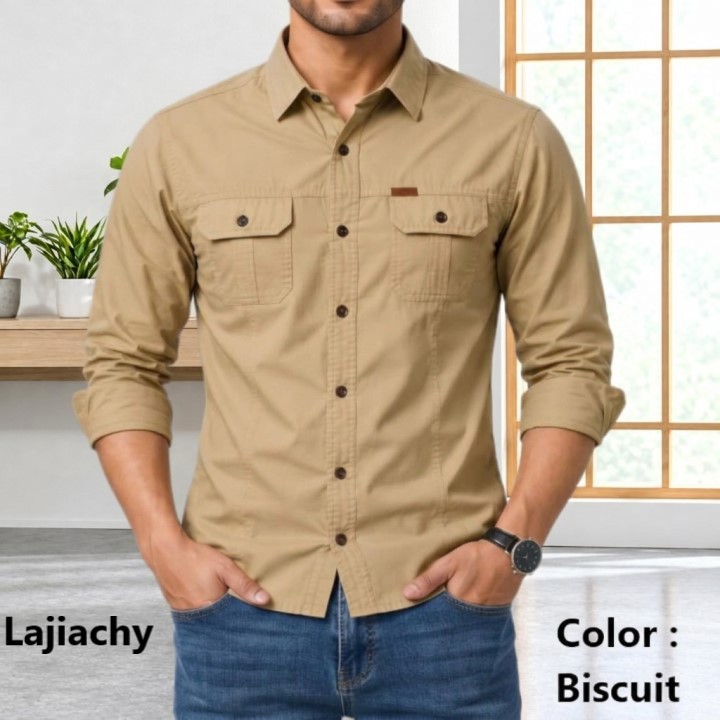 Men Stylish Cotton Full Sleeve Panel Shirt (Biscuit)