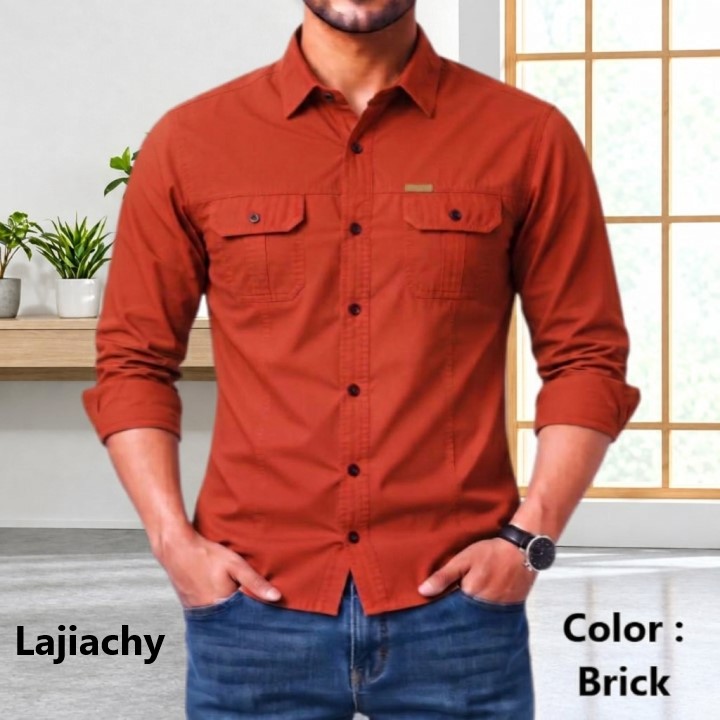 Men Stylish Cotton Full Sleeve Panel Shirt (Brick)