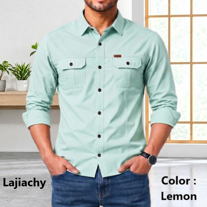 Men Stylish Cotton Full Sleeve Panel Shirt (Lemon)