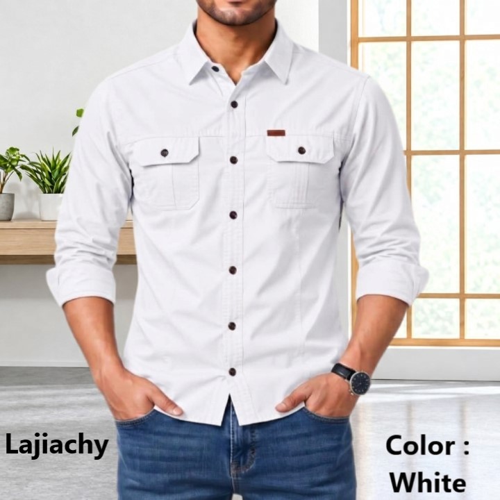 Men Stylish Cotton Full Sleeve Panel Shirt (White)
