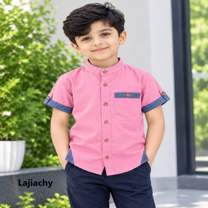 ২-৮ বছর ছেলেদের হাফ হাতা সুতির শার্ট (Pink)